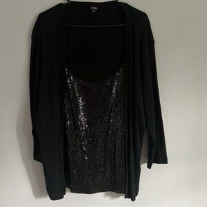 Rafaella Black Sequin Knit Cardigan Overlay Blouse